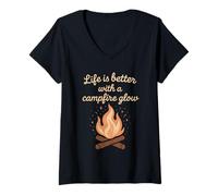 Mujer Lujo Camping Glam Vida Naturaleza Retiro Aventura Regalo Camiseta Cuello V