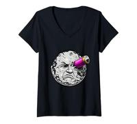 Mujer Luna Cara Golpeado por Rocket Humor Espacio Arte Ciencia Ficción Camiseta Cuello V