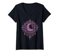 Mujer Luna Creciente Mandala Bruja Wicca Celestial Camiseta Cuello V