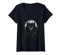 Mujer Luna Llena Encadenado Hombre Lobo Oscuro Bestia de Horror Camiseta Cuello V