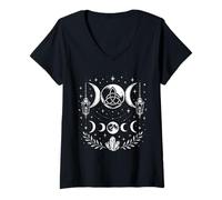 Mujer Luna Triple Ciclo, Triquetra Triple Diosa, Wicca, Lunar Camiseta Cuello V