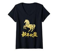 Mujer Lunar New Year 2026 Year of The Horse Chinese Floral Camiseta Cuello V