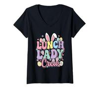Mujer Lunch Lady Crew Easter Bunny Cute Cafeteria Staff Spring Camiseta Cuello V