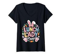 Mujer Lunch Lady Easter Crew Bunny Carrot Cute Cafeteria Easter Camiseta Cuello V