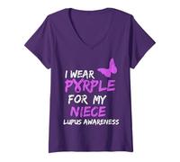 Mujer Lupus Awareness I Wear Purple For My Niece Camiseta Cuello V