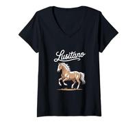 Mujer Lusitano Orgulloso Ecuestre Carreras de Caballos Camiseta Cuello V