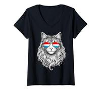 Mujer Luxembourg Flag Cat Sunglasses Gifts Love Luxembourg Camiseta Cuello V
