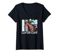 Mujer Luxor Cafe Caballo, Carreras de caballos, Del Mar, Santa Anita, Caballos Camiseta Cuello V