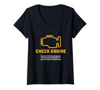 Mujer Luz divertida del motor de comprobación de los entusiastas del automóvil de los mecánicos de automóviles Camiseta Cuello V