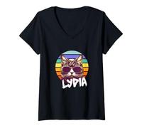 Mujer LYDIA - Bonito nombre de niña con un gato genial Camiseta Cuello V