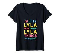 Mujer Lyla Here Doing Lyla Things Funny Lyla Nombre Camiseta Cuello V