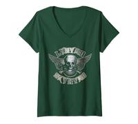 Mujer Lynyrd Skynyrd - Alas de Calavera Plateadas, Cuello Rojo y rockero Vintage Camiseta Cuello V