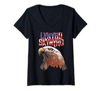 Mujer Lynyrd Skynyrd Americana Eagle Free Bird Retro Rock Flag EE. UU. Camiseta Cuello V