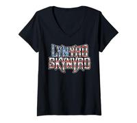 Mujer Lynyrd Skynyrd Bandera Logo USA Stars Stripes Southern Patriot Camiseta Cuello V