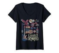 Mujer Lynyrd Skynyrd Collage Sweet Home Alabama - Banda de Bandera de EE. UU Camiseta Cuello V