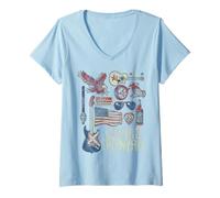 Mujer Lynyrd Skynyrd Collage Sweet Home Alabama - Banda de Motociclista con Bandera de Estados Unidos Camiseta Cuello V