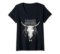 Mujer Lynyrd Skynyrd Cráneo en Escala de Grises Vintage 70s Rock Biker Camiseta Cuello V