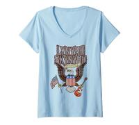 Mujer Lynyrd Skynyrd Eagle Guitarra Bandera de EE.UU. Clásico Rock Biker Retro Camiseta Cuello V