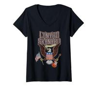 Mujer Lynyrd Skynyrd Eagle Guitarra Bandera de EE.UU. Clásico Rock Retro Biker Camiseta Cuello V