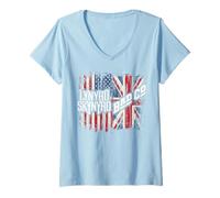 Mujer Lynyrd Skynyrd Event Bad Co - Bandera de Reino Unido con Bandera británica Camiseta Cuello V