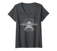 Mujer Lynyrd Skynyrd Guns Skull Wings, clásico, Rock Retro, Motero de los 70 Camiseta Cuello V