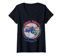 Mujer Lynyrd Skynyrd - Pistola de béisbol de Esqueleto con Bandera de EE. UU Camiseta Cuello V