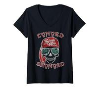 Mujer Lynyrd Skynyrd - Plantilla de Calavera de Hombre Simple Pirata Vintage Rock Camiseta Cuello V