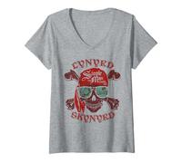 Mujer Lynyrd Skynyrd Skull Crossbones Simple Hombre Pirata Rock Retro Camiseta Cuello V