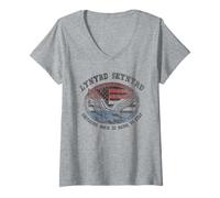 Mujer Lynyrd Skynyrd Southern Rock Here To Stay Biker Logo Bandera de Estados Unidos Camiseta Cuello V