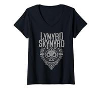 Mujer Lynyrd Skynyrd Spade - Juego de Cartas con Logotipo Vintage de los años 70 Camiseta Cuello V