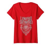 Mujer Lynyrd Skynyrd Spade - Juego de Cartas con Logotipo Vintage de los años 70 Camiseta Cuello V