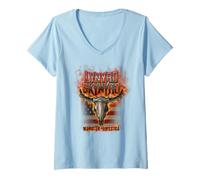Mujer Lynyrd Skynyrd Steer Skull Made America Classic Rock Band Camiseta Cuello V