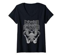 Mujer Lynyrd Skynyrd Sweet Home Alabama Guitar Eagle Bandera Retro de EE. UU Camiseta Cuello V