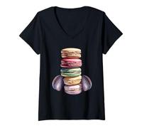 Mujer Macaron Tower Graphic For Girls Women and Baking Teacher Camiseta Cuello V
