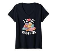 Mujer Macarons coloridos I Love Pastries Camiseta Cuello V