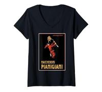 Mujer Macceroni Pianigiani Payaso Comiendo Espaguetis con Tenedor Camiseta Cuello V