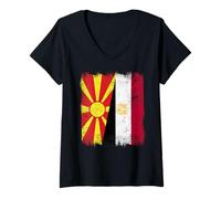 Mujer Macedonia del Norte Egipto Media Bandera Patrimonio Egipcio Macedonia Camiseta Cuello V