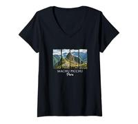 Mujer Machu Picchu Perú Montañas de los Andes Historia Inca Viajero Camiseta Cuello V