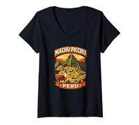 Mujer Machu Picchu Perú Vintage Viajes Paisaje Camiseta Cuello V