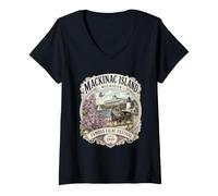 Mujer Mackinac Island Lilacs Northern Michigan Design Floración Temporada Camiseta Cuello V