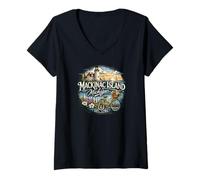 Mujer Mackinac Island Michigan Souvenir Novedad Diseño Gráfico Camiseta Cuello V