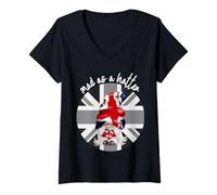 Mujer Mad as a Hatter Union Jack British GNOME London Graphic Camiseta Cuello V