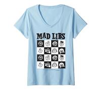 Mujer Mad Libs Black and White Character Grid Art Camiseta Cuello V