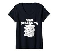 Mujer Mad Stacks Yo Funny Pila de Libros Camiseta Cuello V