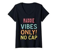 Mujer Maddie Vibes Only! No Cap Custom Women Girls Funny Camiseta Cuello V