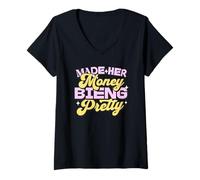 Mujer Made Her Money Bien Pretty Cita Feminista Feminismo Camiseta Cuello V