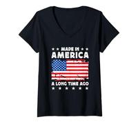 Mujer Made in America a Long Time Ago Proud American America Flag Camiseta Cuello V