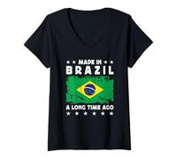 Mujer Made in Brazil a Long Time Ago Proud Brazilian Brazil Flag Camiseta Cuello V