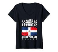 Mujer Made in Dominican Republic a Long Time Ago Dominican Flag Camiseta Cuello V