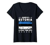 Mujer Made in Estonia a Long Time Ago Proud Estonian Estonia Flag Camiseta Cuello V